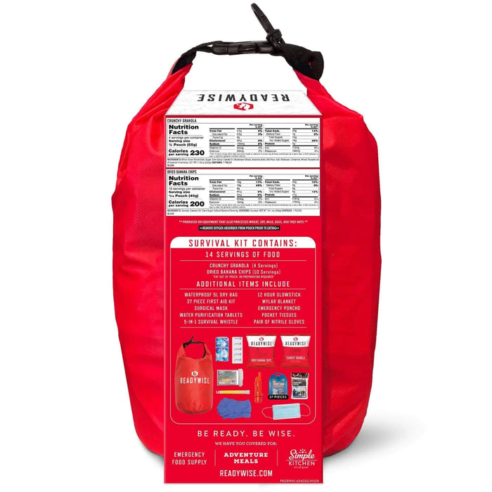 ReadyWise emergency survival starter kit with freeze-dried food pouches