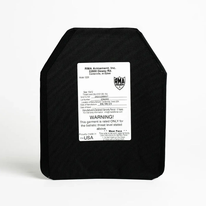 RMA Level IIIA Body Armor Plate (Model #0226) Gen-2