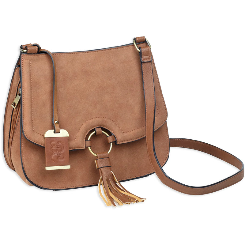 Bulldog Cross Body Purse Camel Suede - Hoplite Armor