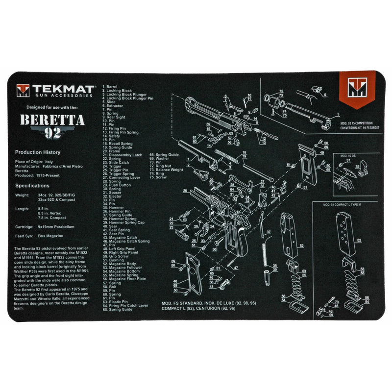TekMat Pistol Mat Beretta 92 Black - Hoplite Armor