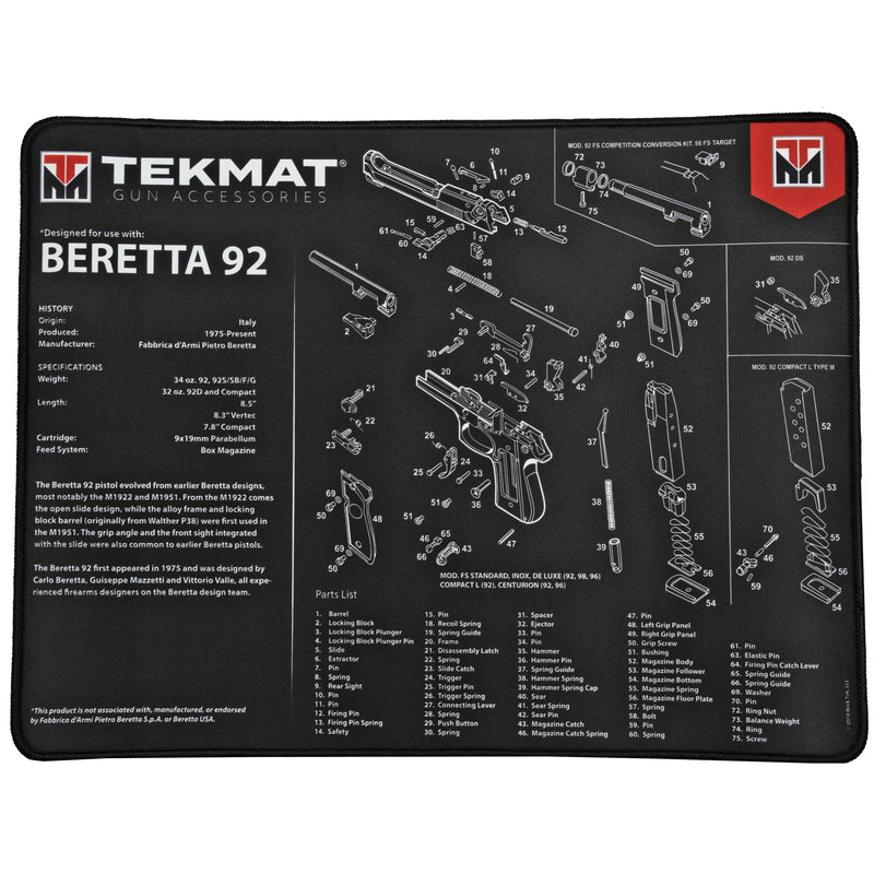 TekMat Ultra Pistol Mat Beretta 92 Black - Hoplite Armor