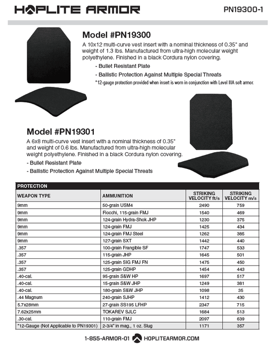 Body Armor SAPI Plate (Single) - Level IIIA (19300) - Hoplite Armor