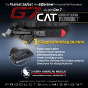 CAT Gen 7 Combat Tourniquet with single rotating buckle for fast, effective field use by military and first responders