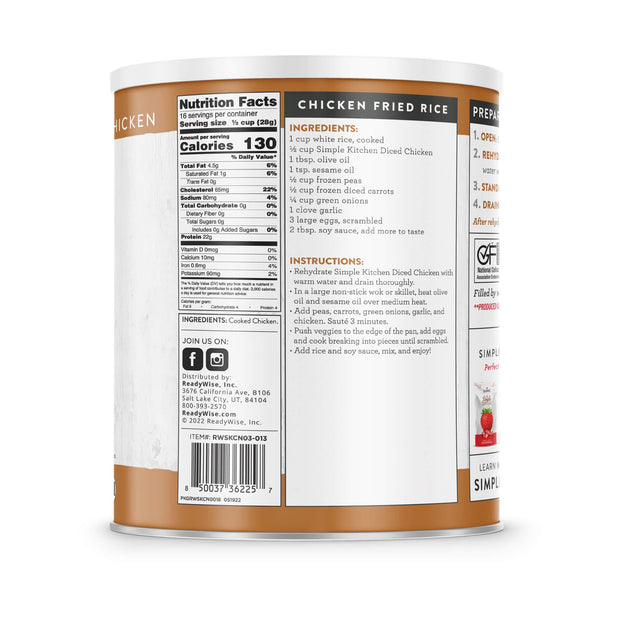 Freeze-Dried Diced Chicken - 16 Serving #10 Can