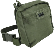 Olive green tactical medical pouch with MED patch, adjustable strap for first aid gear