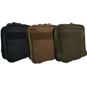Tactical first aid kits in black, tan, and olive green for military, law enforcement, and civilian use