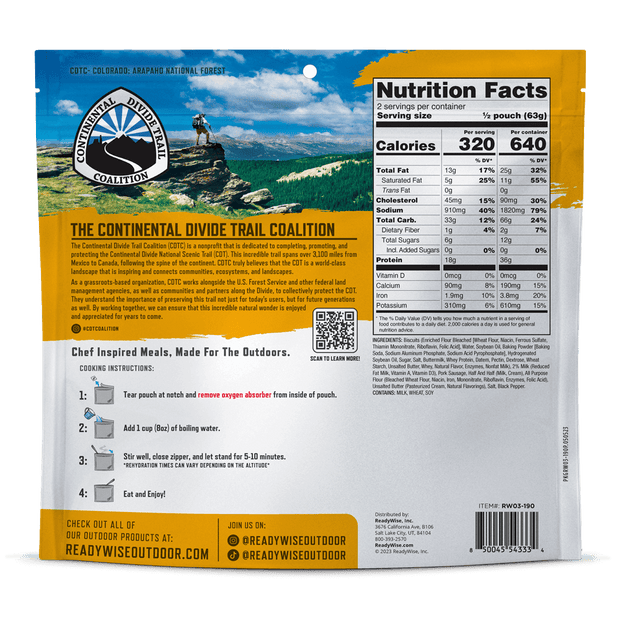 Homestyle Biscuits & Gravy - Signature Edition Pro Adventure Meal with Continental Divide Trail Coalition