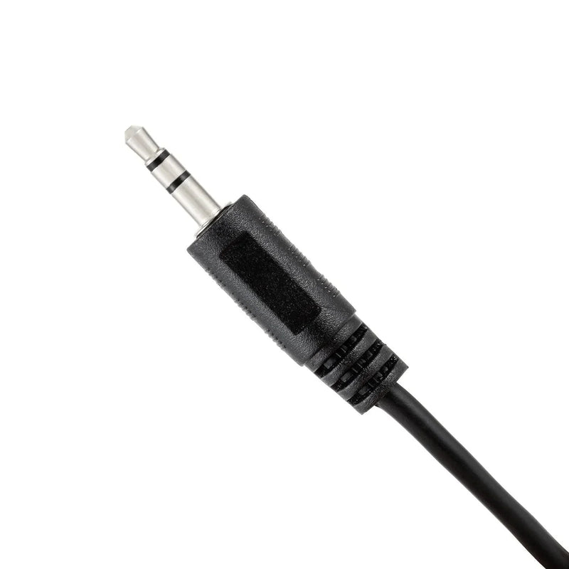 Black 3.5mm audio jack cable connector with metallic tip and rubber grip