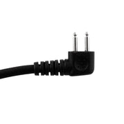 Black right-angle 2-pin audio cable connector on white background