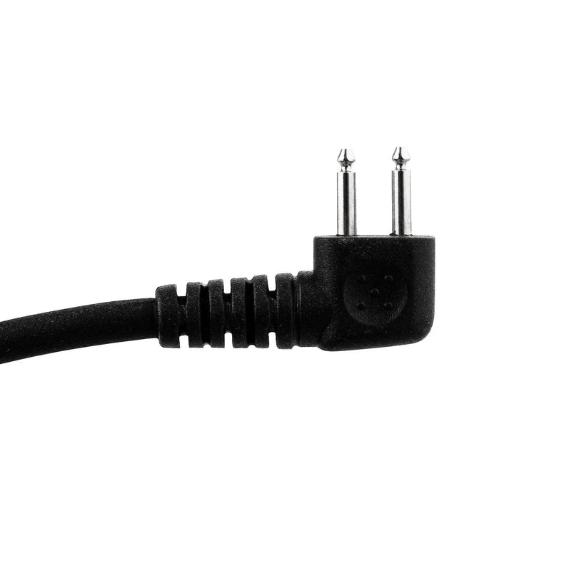 Black right-angle 2-pin audio cable connector on white background