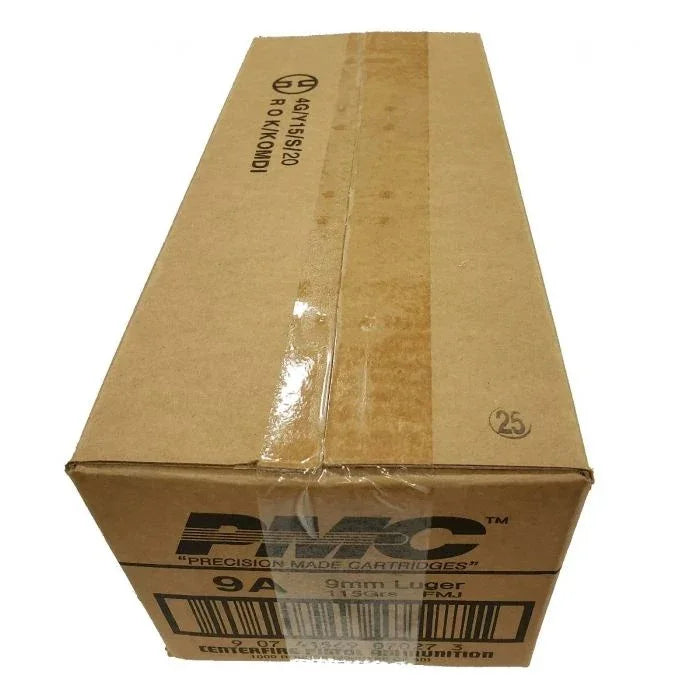 PMC Bronze 9mm Luger Handgun Ammo - 115 Grain FMJ 1000rd Case - Hoplite Armor