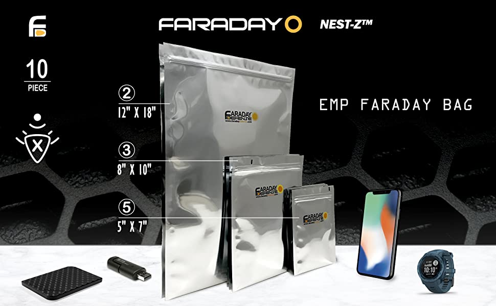 Faraday Defense 10pc Kit NEST-Z Faraday Bag EMP/Solar-Flare Prepper Ultra  Thick - Military Grade Design, Superior Shielding Performance, Phones 