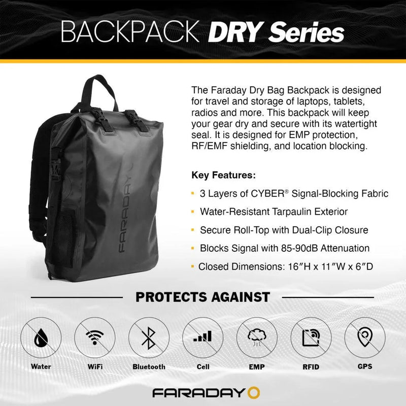Faraday Dry Bag Backpack Stealth Black - Hoplite Armor